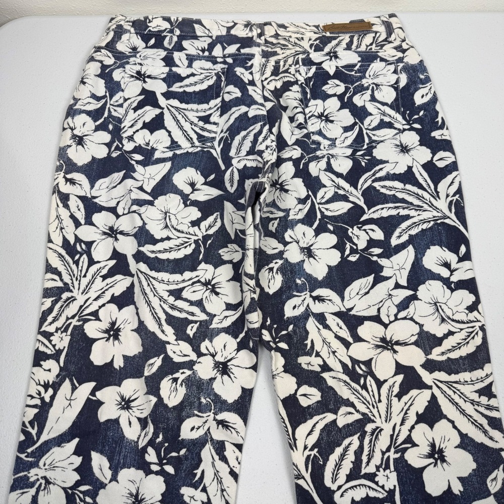 Bill Blass Jeans Womens 14 Short Blue White Floral Tropical Straight Leg Pants - Picture 10 of 11